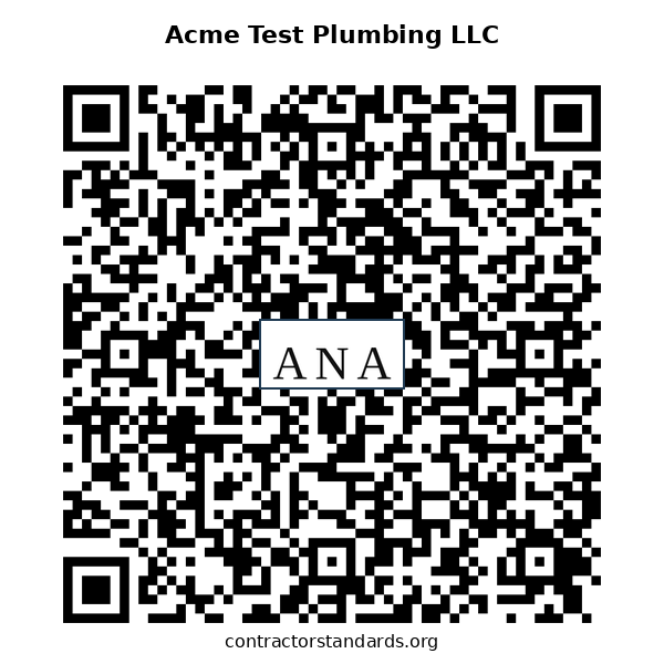ANA Standards-Pledged Provider badge for Acme Test Plumbing LLC
